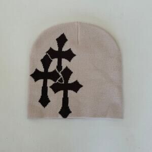 Y2k 2000s tan triple cross brown beanie